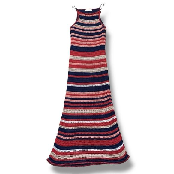 Vintage Y2K Penelope Rose Knit Striped Maxi Dress w/ Left Side Slit - Picture 2 of 12